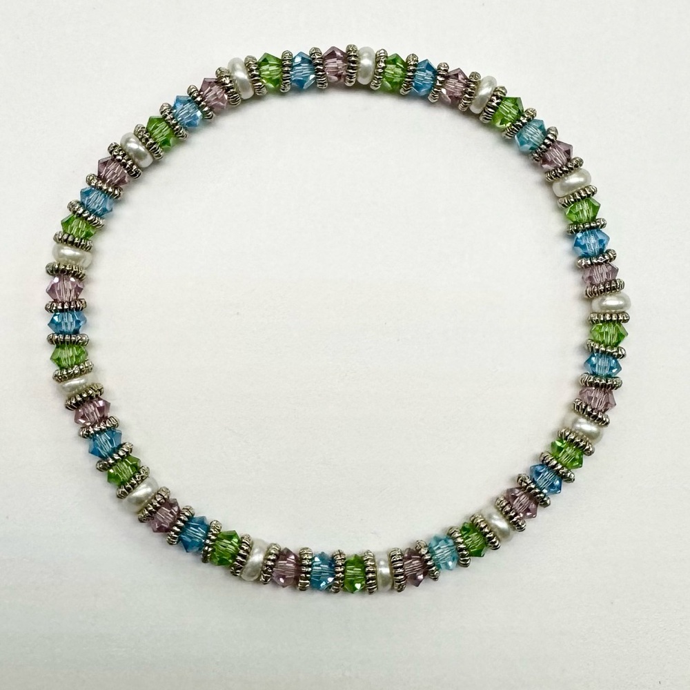 Multicolor Swarovski Crystals and Pearl Beaded Bracelet